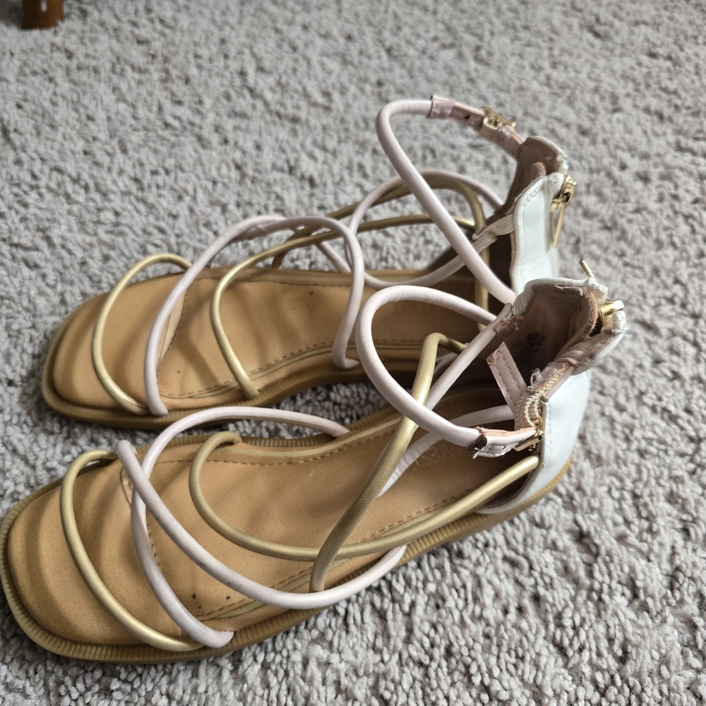 Nine West Cream and Tan Strappy Sandals